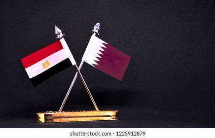 Egypt And Qatar Table Flag With Black Background