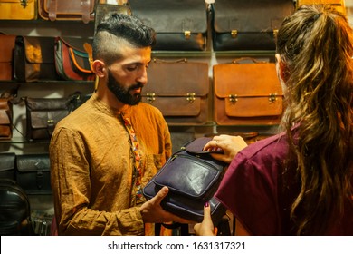 Egypt Sallerman Showing His Bags At Arambol Goa Market