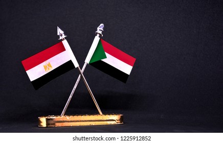 Egypt And Sudan Table Flag With Black Background