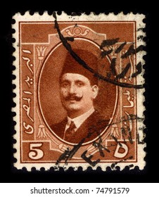 EGYPT-CIRCA 1950:A Stamp Printed In Egypt Shows Image Of Farouk I Of Egypt, Who Was The Tenth Ruler From The Muhammad Ali Dynasty And The Penultimate King Of Egypt And Sudan, Circa 1950.