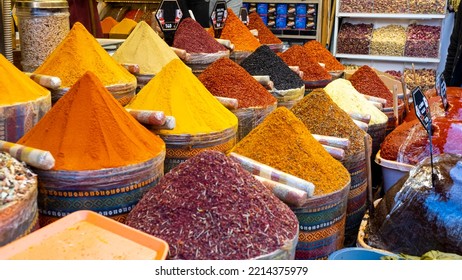 In the Egyptian Bazaar, which is the historical spice market of Istanbul, many types of spices ready for sale, pepper varieties