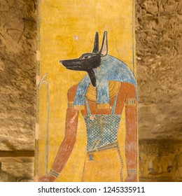 The Egyptian God Anubis Was A Protector Of Graves And An Embalmer. KV 14 Tomb Of Tausert And Setnakht, Egypt, October 21, 2018