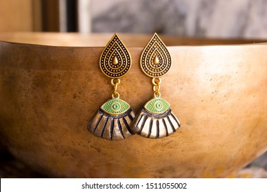 Egyptian gold black bohemian earrings. Handmade jewelry.