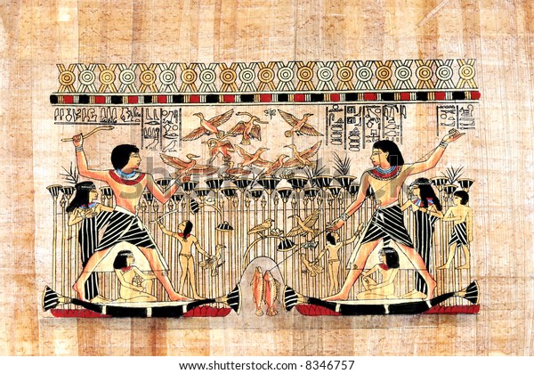 Egyptian Papyrus Hunting Fishing Scene Birds Stock Photo Edit Now 8346757