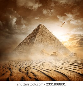 Egyptian pyramid in the desert near Giza - Powered by Shutterstock