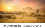 Egyptian pyramid in sand desert and clear sky