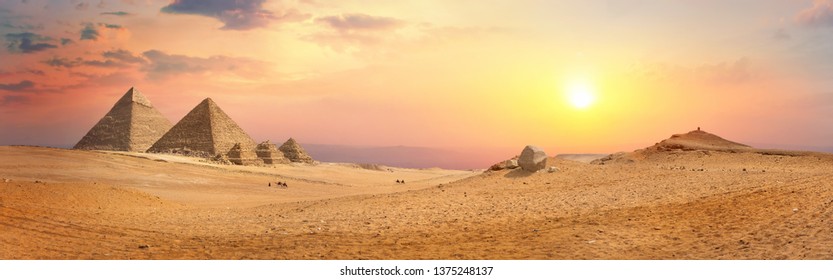 Egyptian pyramids in the desert of giza. Egypt