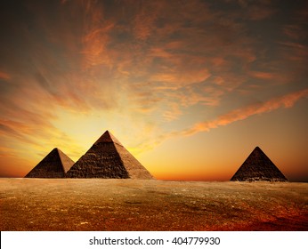 Egyptian pyramids on a sunset