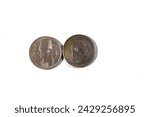 Egyptian silver coins features President Gamal Abdel Nasser of Egypt, King Farouk I of Egypt and Sudan, Vintage retro old Egyptian coins currency of 10 piasters and 50 piastres, selective focus