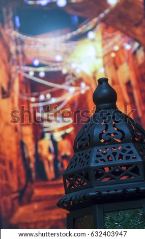 Egyptian Vintage metal lantern on bokeh light