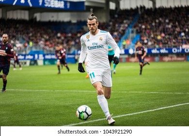 EIBAR, SPAIN - MARCH 10, 2018: Gareth Bale, Real Madrid Player, In Action During A Spanish League Match Between Eibar And Real Madrid