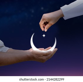 Eid al-Fitr and Ramadan concept background. Giving zakat or sadaqah to poor people Islamic concept background. - Shutterstock ID 2144282299