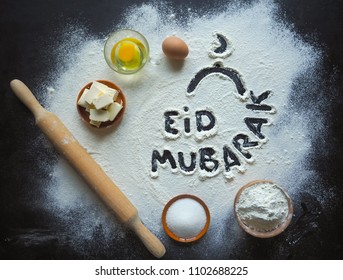 Eid Mubarak - Islamic holiday welcome phrase " happy holiday", greeting reserved. Arabic baking background. - Powered by Shutterstock