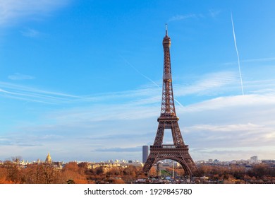 Eiffel Tower with blue sky . Classical Paris photo . France capital city 