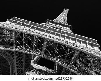 The Eiffel Tower at the Champ-De Mars in Paris, France, which is 300m tall and built in 1889 for the Exposition Universelle on the centenary of the revolution monochrome black and white image