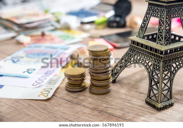 Eiffel Tower Euro Money On Desk Stock Photo Edit Now 567896191