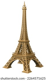 Eiffel tower famous monument of paris france in golden bronze color isolated on white background. french landmark tourism concept