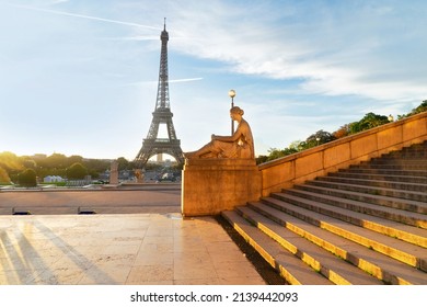 Eiffel Tower From Gardens Of The Trocaderowith Stairs, Paris France