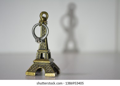 Eiffel Tower Key Chain With White Background.