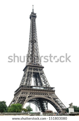 Eiffel Tower (La Tour Eiffel) over white background. Champ de Mars, Paris, Europe