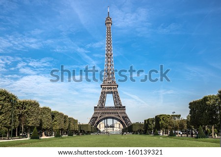 Similar – Eiffel Tower in summer on blue sky