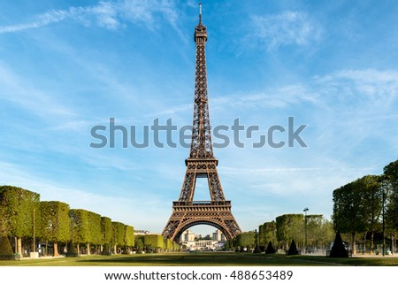 Similar – Eiffel Tower in summer on blue sky