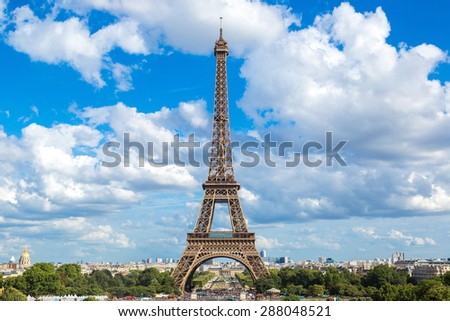 Similar – Eiffel Tower in summer on blue sky