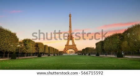 Eiffel Tower on Champs de Mars in Paris, France