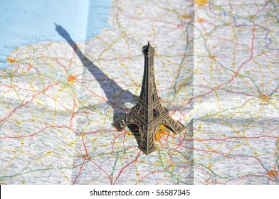 Eiffel tower on a map