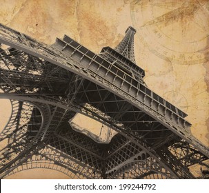Eiffel tower over old adventure map