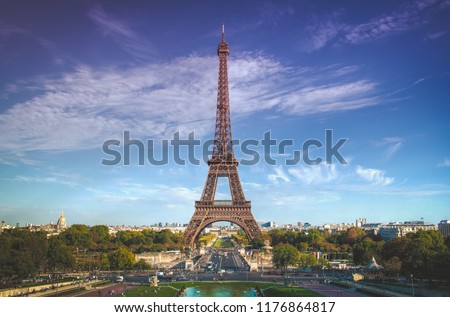 Similar – Eiffel Tower in summer on blue sky