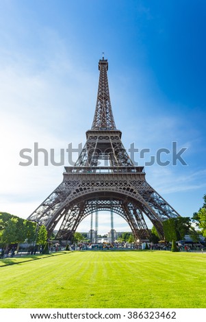 Similar – Eiffel Tower in summer on blue sky