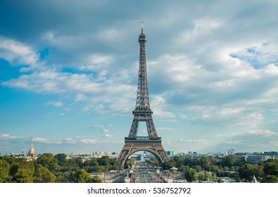 Eiffel Tower. Paris. France. Famous historical landmark on the quay of a river Seine. Romantic, tourist, architecture symbol. Toned