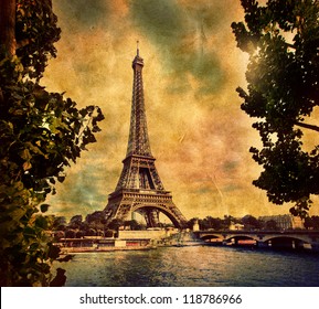 Eiffel Tower In Paris, France. Vintage, Retro Style