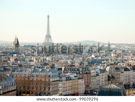 Eiffel Tower and roofs of Paris