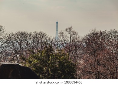 The Eiffel Tower as it seen from the Père Lachaise Cemetery. Paris, France.