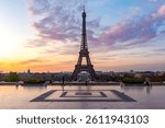 Eiffel tower seen from Trocadero at sunrise, Paris, France