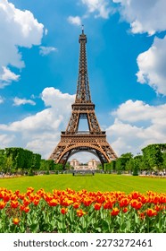Eiffel Tower and spring tulips on Field of Mars, Paris, France - Shutterstock ID 2273272461