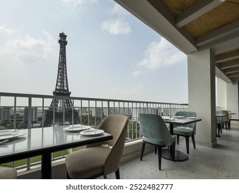 Eiffel tower view from balcony of restaurant, behria town Lahore Pakistan