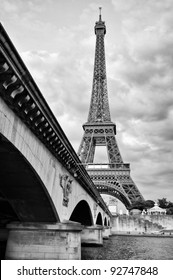 Eiffel tower view from Seine river under the bridge