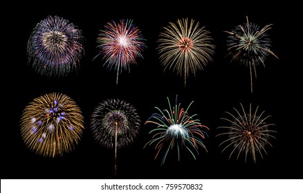 Eight colorful fireworks on black background - Powered by Shutterstock