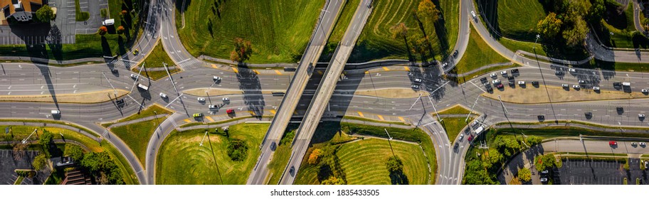 Eight Snapped Intercrossing Traffic On Diverging Diamond Interchange On Harrodsburg Road In Lexington, KY USA