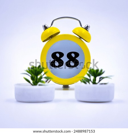 Eighty eighth number written over clock, purple background 