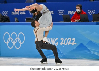 EIJING, CHINA - FEBRUARY 14: Charlene Guignard And Marco Fabbri Of Italia React After The Ice Dance Free Dance On Day 10 Of The Beijing 2022 Winter Olympic Games