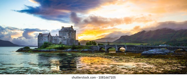 Eilean Donan Castle in Scotland at sunset