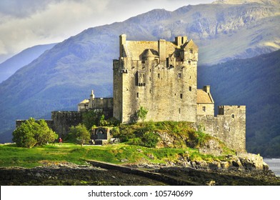 Eilean Donan Castle is a small island in Loch Duich in the western Highlands of Scotland. It is connected to the mainland by a footbridge and lies about half a mile from the village of Dornie. - Shutterstock ID 105740699