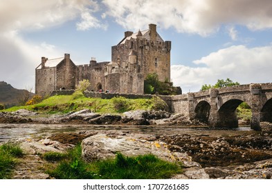 Eilean Donan castle, stone bridge. Scottish landscape. Scotland, Great Britain
