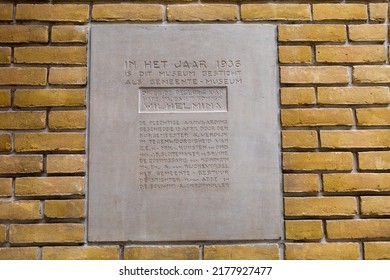 Eindhoven, July 13 2022: Inside  Abbemuseum. Plaque Of Founder Museum Of Modern Art, Henri Van Abbe. Serie