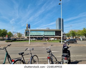 Eindhoven, The Netherlands - April 16 2022: The front side from the central station from the city of Eindhoven, The Netherlands.
