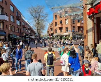 Eindhoven, The Netherlands - April 16 2022: Some street artists performing some music on the street ik the city of Eindhoven in the Netherlands.